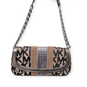 Michael Kors Signature MK Suede and Metal Stud Detail Clutch Shoulder Bag